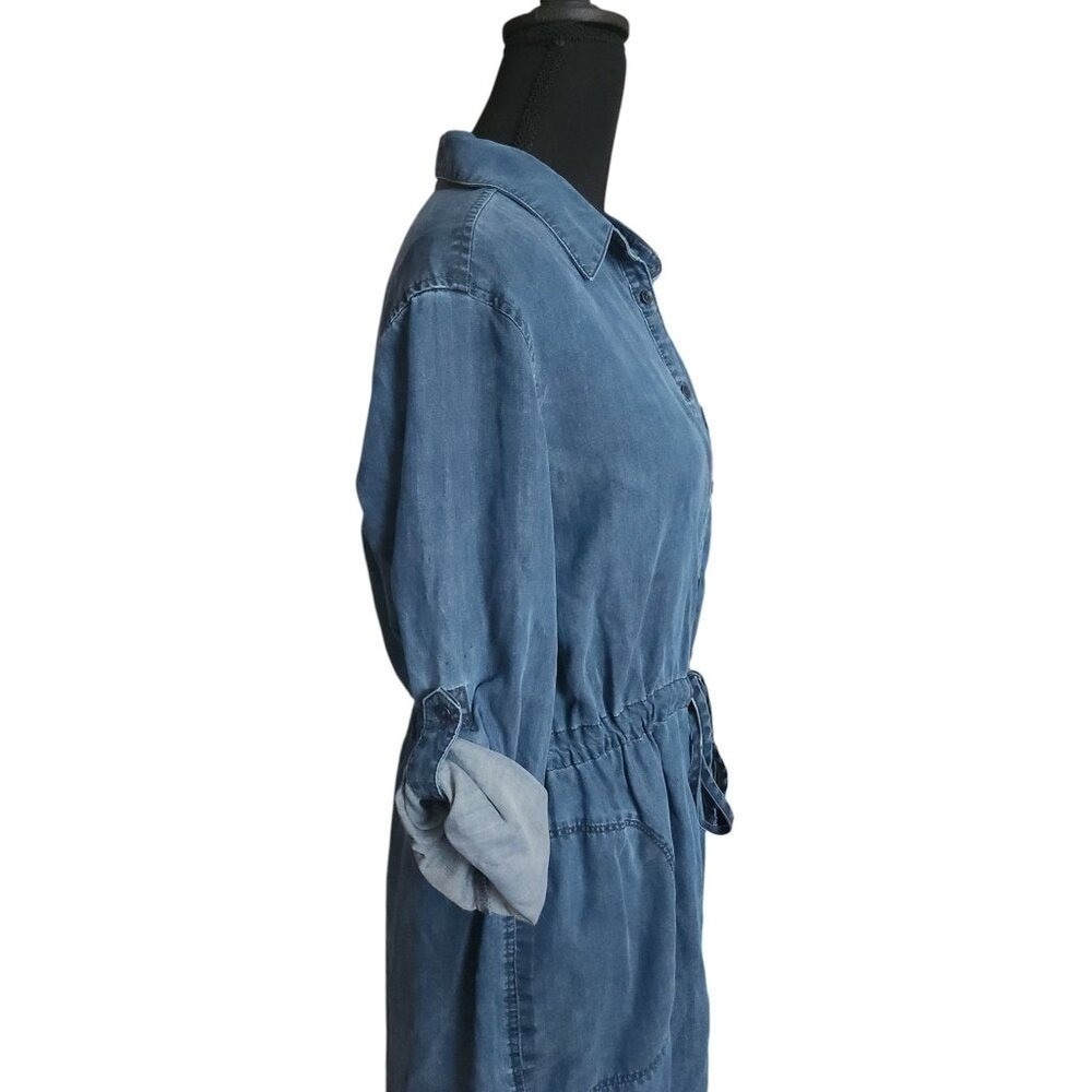 ATHLETA To The Point Chambray Candid Shirtdress Small Tencel Button Down Pockets - Picture 3 of 10